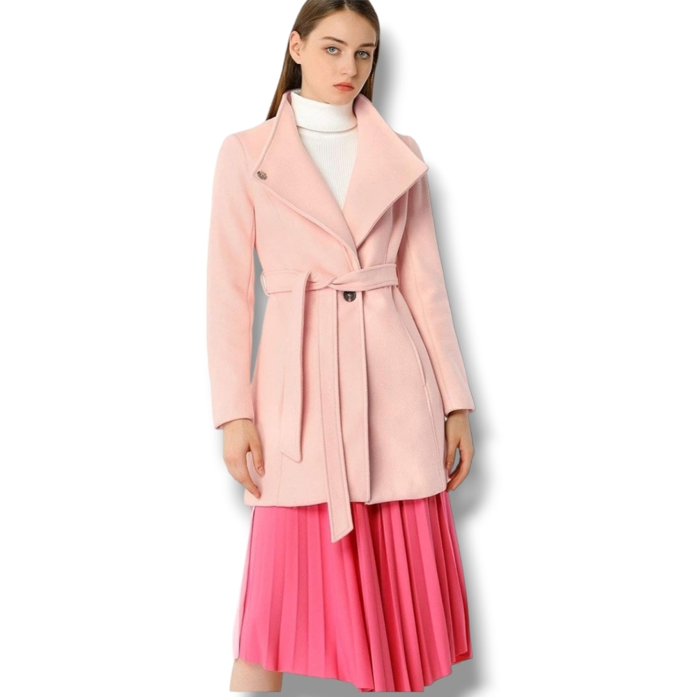 NWOT Allegra K Women's Classic Stand Collar Long Sleeve Winter Belted Long Coat